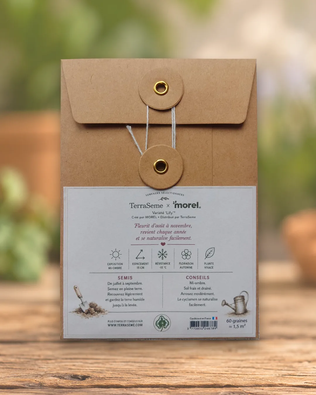 Dos du sachet LIFY® : semis de juillet à septembre, 60 graines pour environ 1,5 m²